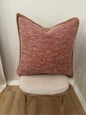Rust maroon burlap 24” Square Throw Pillow cover